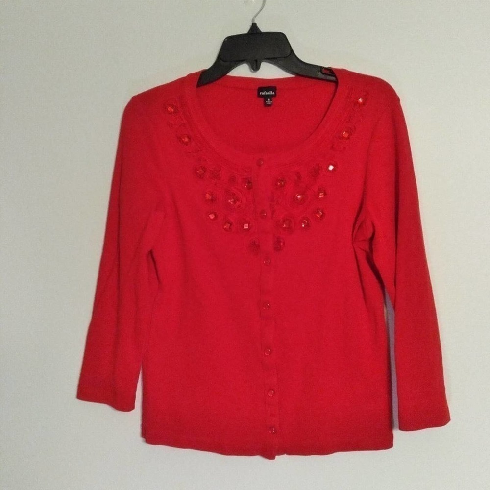 🦋 RAFAELLA Red Embellished Button Down Top Small